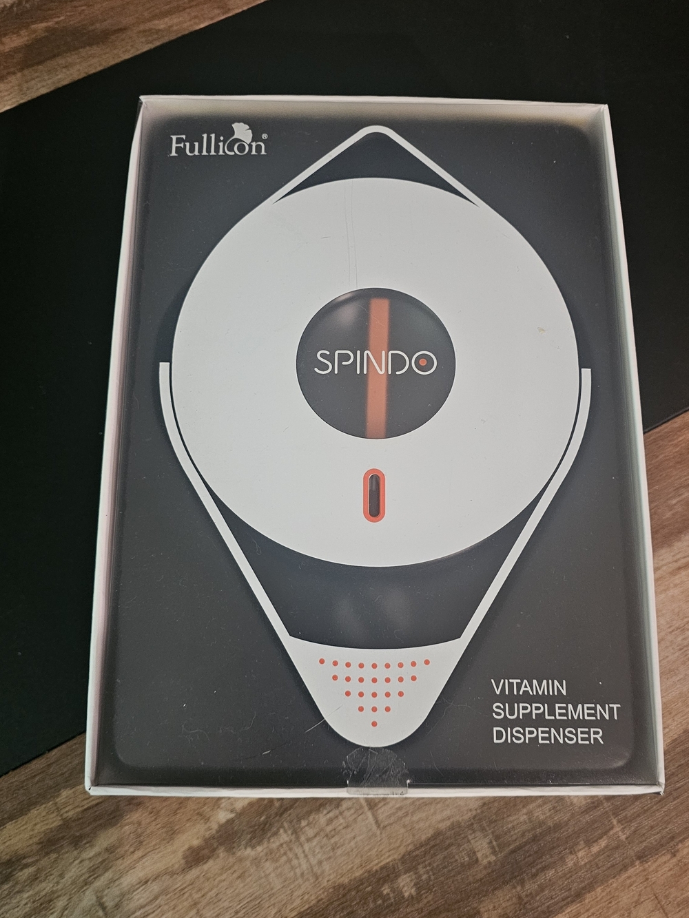 Fullicon Spindo Vitamin Supplement Dispenser - Black with Orange Accents